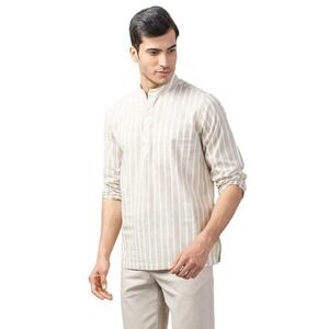 Fabindia Men's Cotton Kurta Size 36 Striped Long Sleeve Button Traditional India